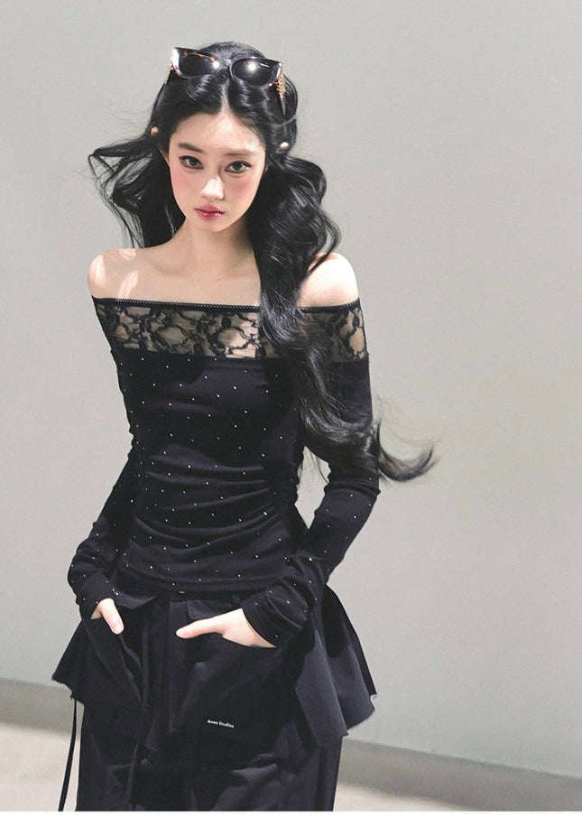 Stardust Sheer Lace Top - Black