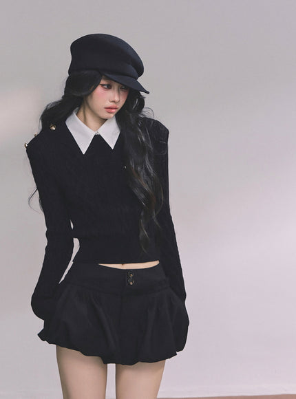 Preppy Layered Crop Knit - Black