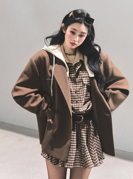 Urban Hooded Oversize Blazer - Brown