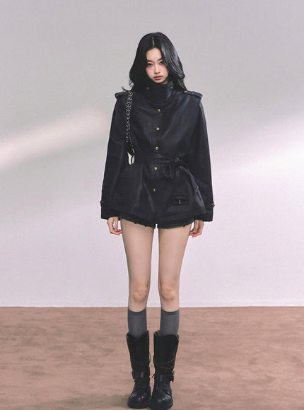 Command Charm Leather Jacket - Black