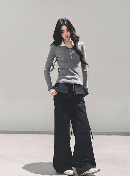 Utility Strap Wide-Leg Pants - Black