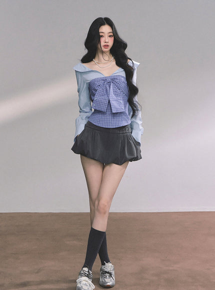 Bow Silhouette Blouse - Blue