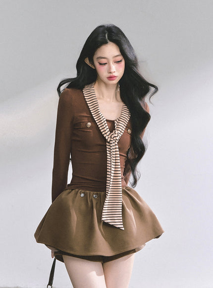 Marine Line Slim Top - Brown