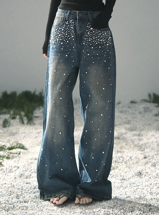 Dewdrop Denim Pants - Dark Blue