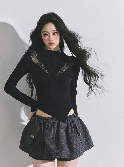 Bloom Lace V-Drape Top - Black