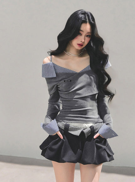 Street Check Overlay Shorts - Gray