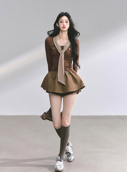 Marine Line Slim Top - Brown