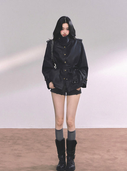 Command Charm Leather Jacket - Black