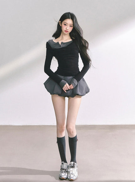 Off-Shoulder Slim Fit Top - Black