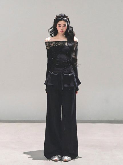 Stardust Sheer Lace Top - Black