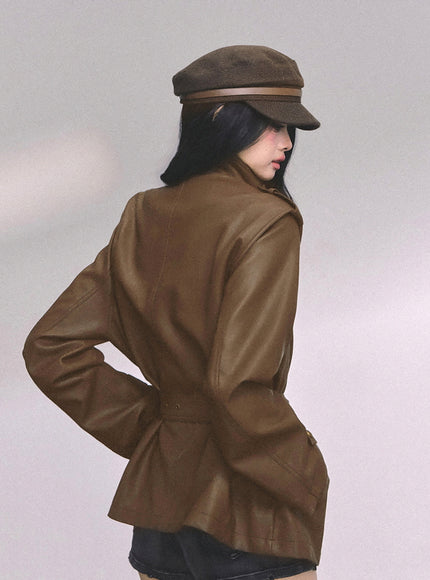 Command Charm Leather Jacket - Brown