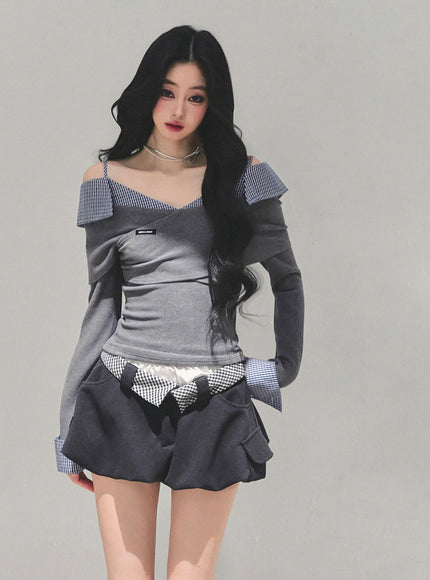 Street Check Overlay Shorts - Gray