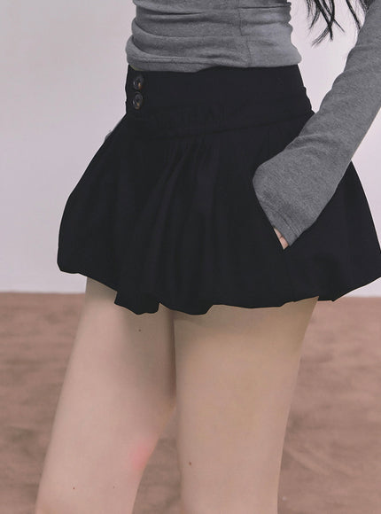 Bubble Hem Mini Skort - Black