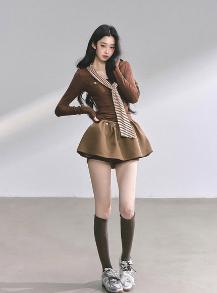 Marine Line Slim Top - Brown