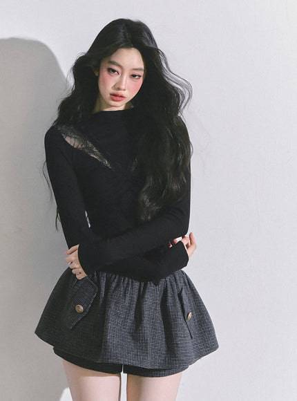 Bloom Lace V-Drape Top - Black