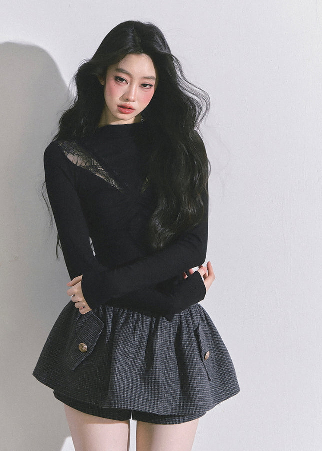 Bloom Lace V-Drape Top - Black