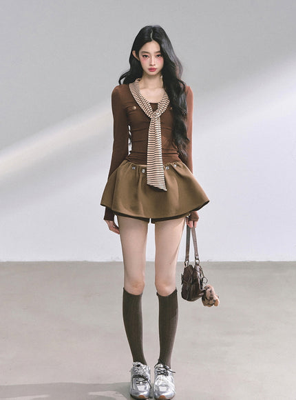 Marine Line Slim Top - Brown