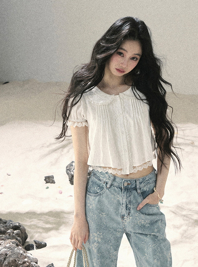 Milk Veil Crop Blouse
