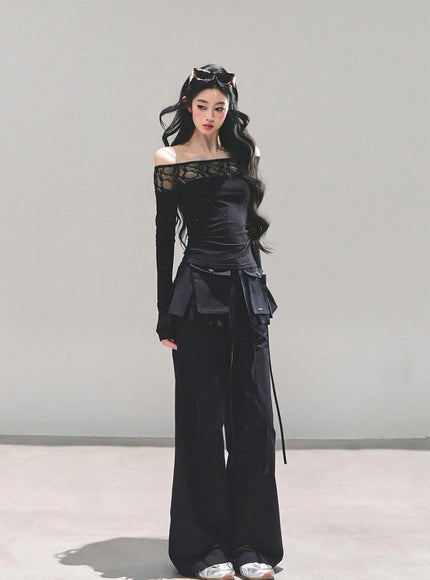 Stardust Sheer Lace Top - Black