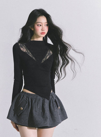 Bloom Lace V-Drape Top - Black