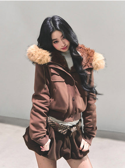 Urban Fur Accent Jacket - Brown