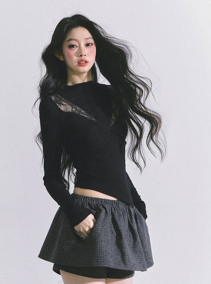 Bloom Lace V-Drape Top - Black