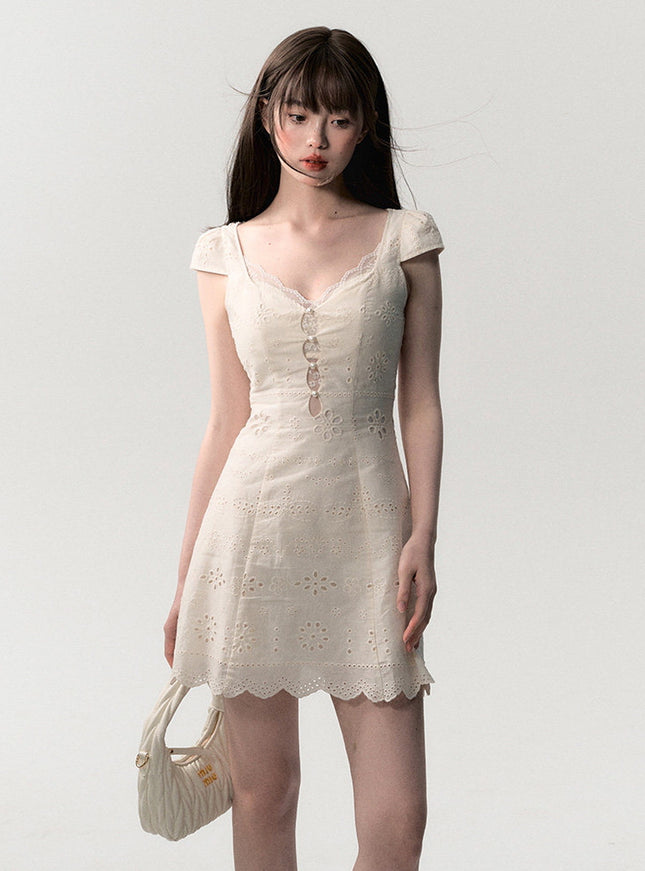 Vintage Eyelet Lace Mini Dress