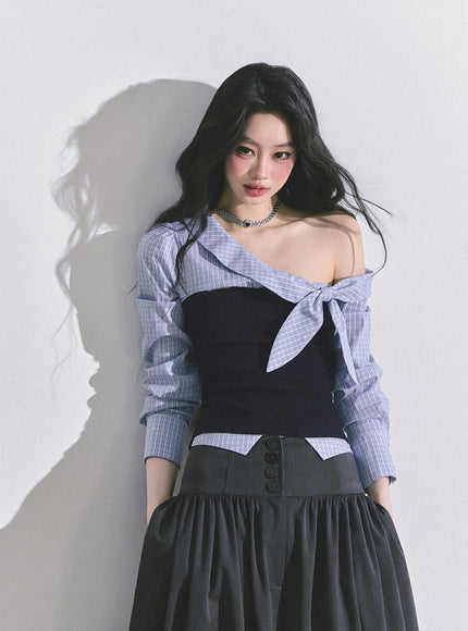 Sculpted Ribbon Top - Blue