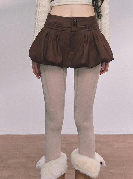 Bubble Hem Mini Skort - Brown