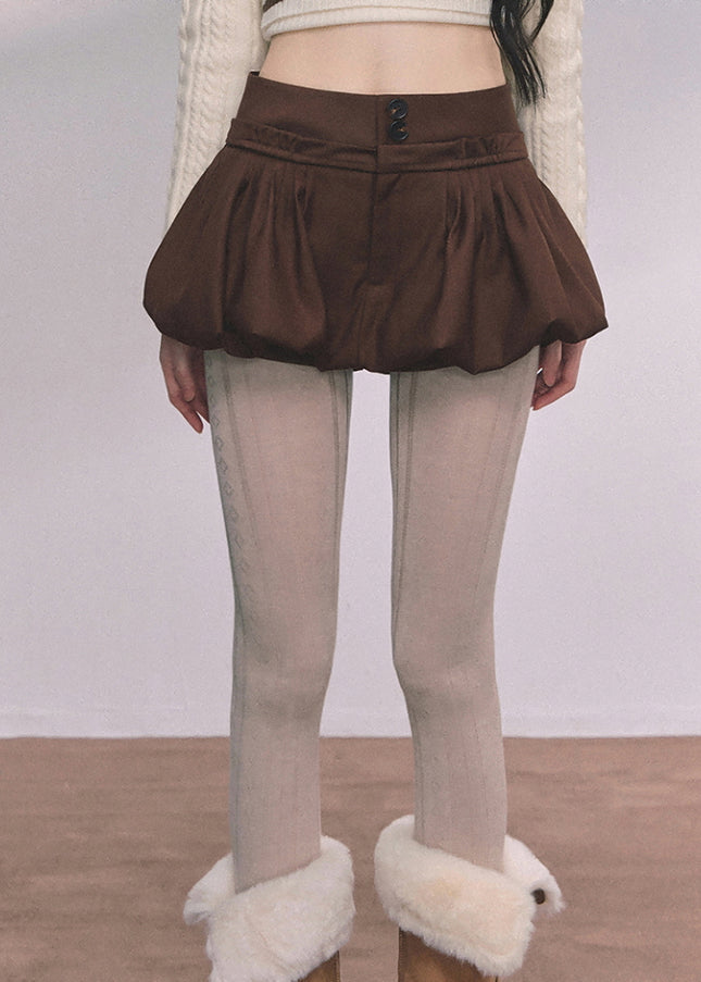 Bubble Hem Mini Skort - Brown