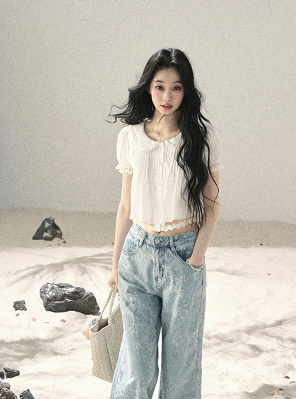 Milk Veil Crop Blouse