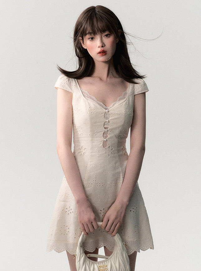 Vintage Eyelet Lace Mini Dress