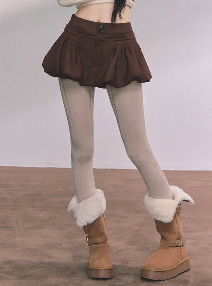 Bubble Hem Mini Skort - Brown