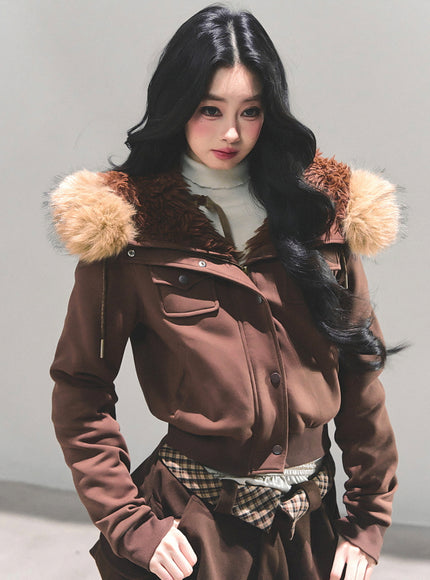 Urban Fur Accent Jacket - Brown