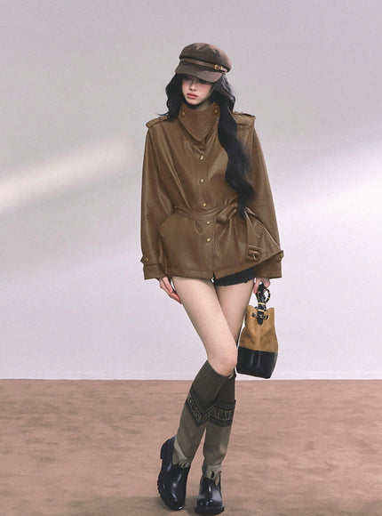 Command Charm Leather Jacket - Brown