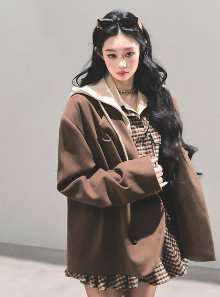 Urban Hooded Oversize Blazer - Brown