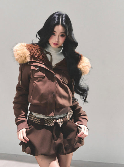 Urban Fur Accent Jacket - Brown