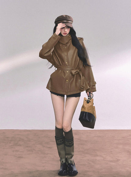 Command Charm Leather Jacket - Brown