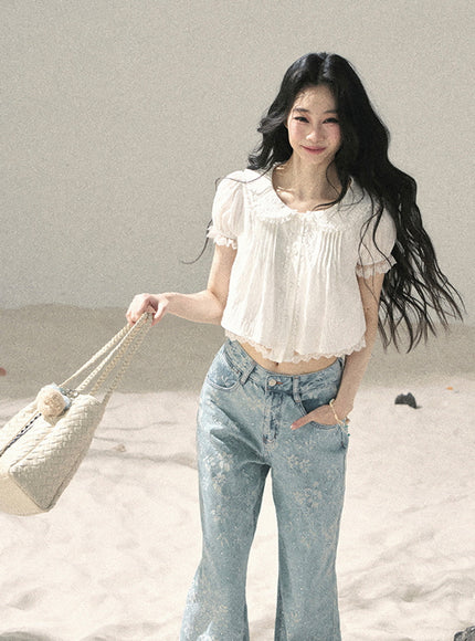Milk Veil Crop Blouse