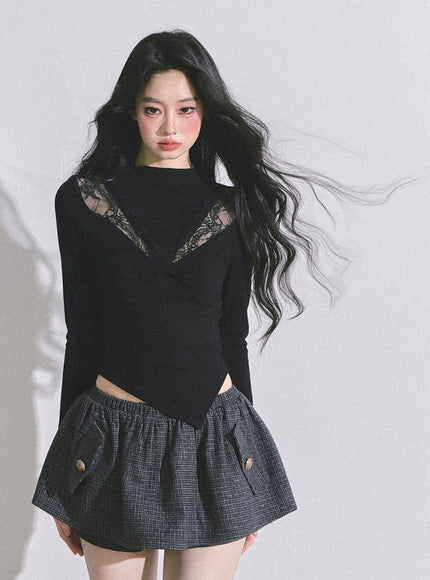 Bloom Lace V-Drape Top - Black