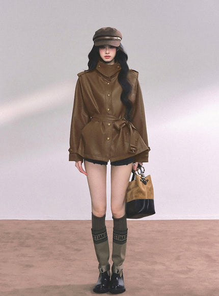 Command Charm Leather Jacket - Brown