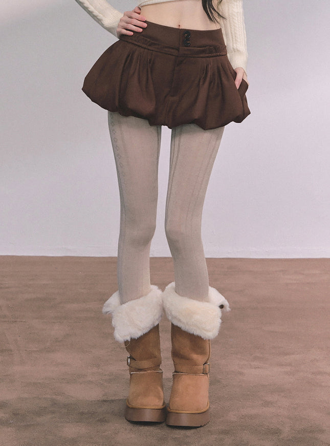 Bubble Hem Mini Skort - Brown