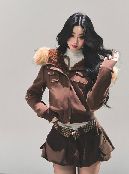 Urban Fur Accent Jacket - Brown