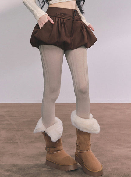 Bubble Hem Mini Skort - Brown