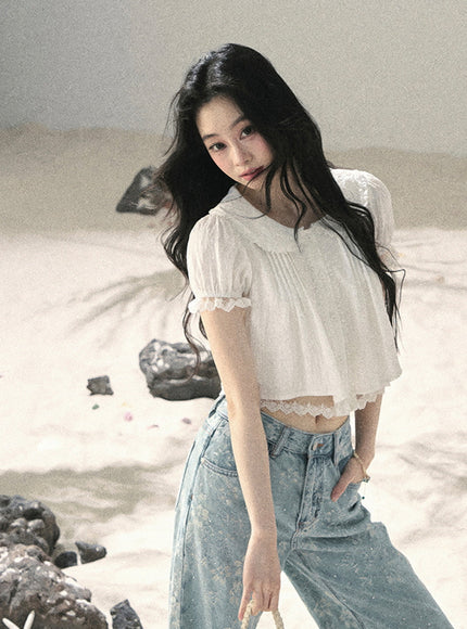 Milk Veil Crop Blouse
