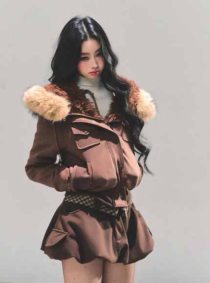 Urban Fur Accent Jacket - Brown