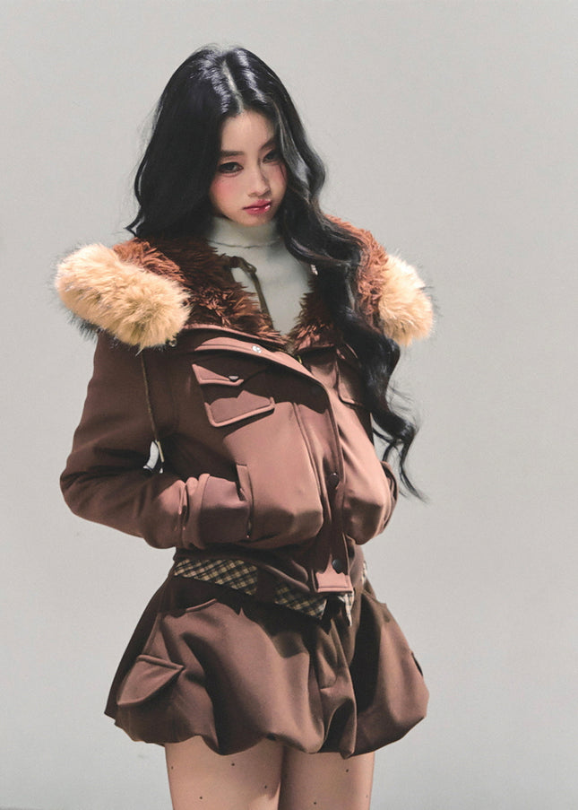 Urban Fur Accent Jacket - Brown