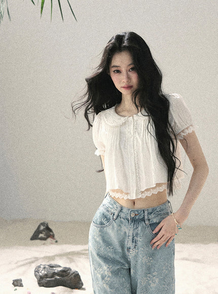 Milk Veil Crop Blouse
