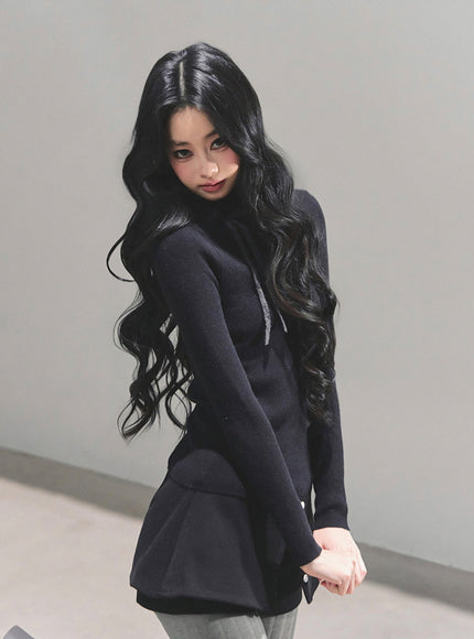 Ribbon Tie Turtleneck Knit - Black