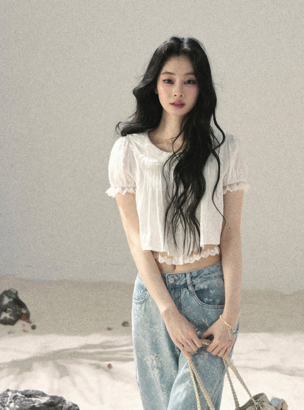 Milk Veil Crop Blouse